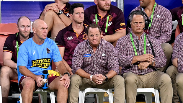 Coach Kevin Walters watches as the Broncos give him his first victory as an NRL coach.