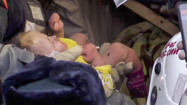 Russian rescuers were able to find an 11-month-old baby in the rubble of a building collapse. 