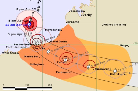 The cyclone’s path. 