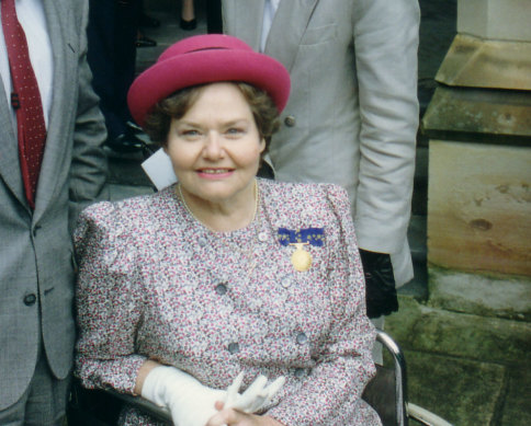 Audrey Keown at Government House to receive the Order of Australia in 1989.