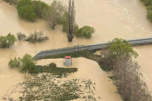 The Mataura River in northern Southland, New Zealand, broke its banks.