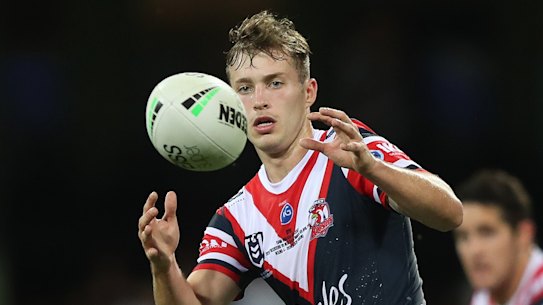 Sam Walker during his Roosters debut against the Warriors.