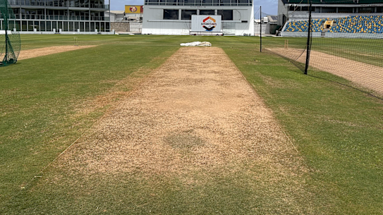 A first look at the pitch at Kensington Oval in Barbados ahead of Wednesday’s opening Test. 