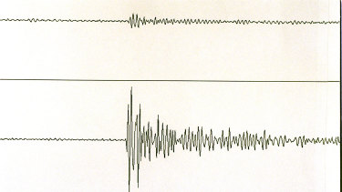 Graphs show the French nuclear tests as read by the Australian Seismological Centre's arrays in the Northern Territory. The top reading shows the test on 6 Sept; the lower trace is for Oct 2, 1995.