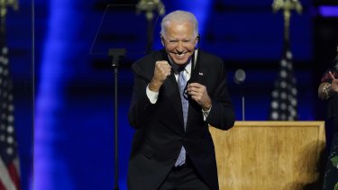 President-elect Joe Biden celebrates his victory on Saturday. 