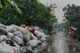 Bangun and Ploso village in East java covered in rubbish and sorted recyclable plastics.