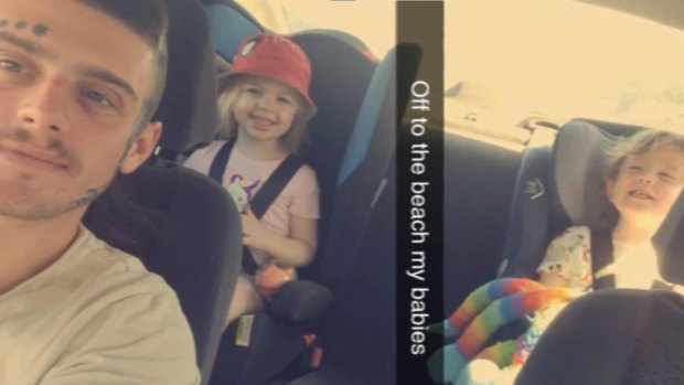 Jayde Petalas with his son Kalais, 3 (back seat, right), and Izabel, 5.