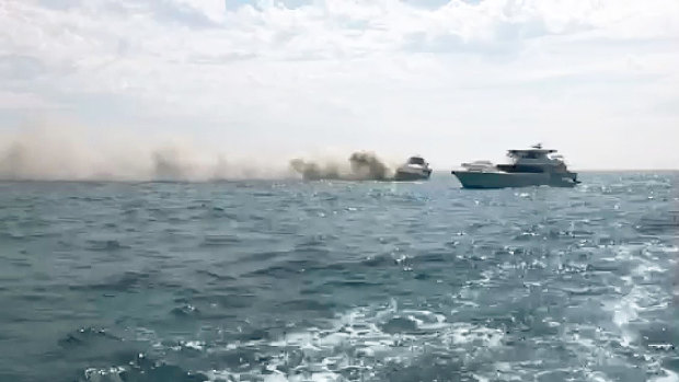 The boat on fire off Rottnest Island. 