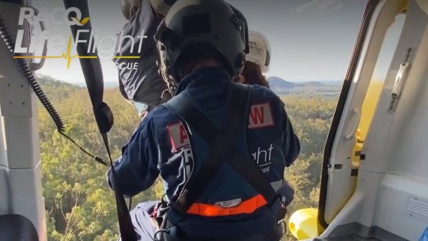The Sunshine Coast-based RACQ LifeFlight Rescue helicopter winched the female hiker to safety.
