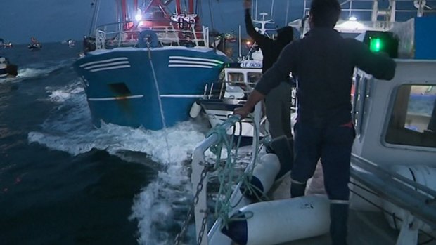 French and British boats clash off France's northern coast.