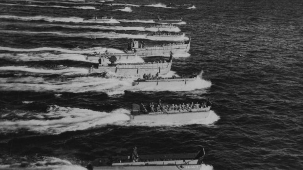 Landing craft used in the Pacific during World War II.