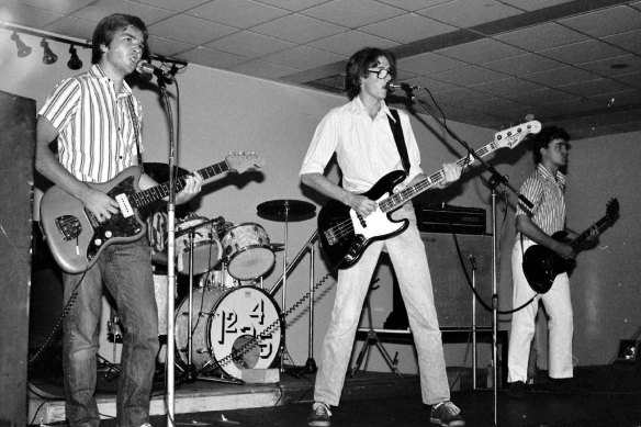 Riptides and GANGgajang songwriter Mark Callaghan (centre) in one of their earliest bands the Numbers, with Allan Reilly (left) and Scott Matheson (right).