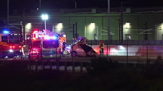 Two people have died after a head-on crash involving three cars on the Mitchell Freeway in Perth. Picture: Night News