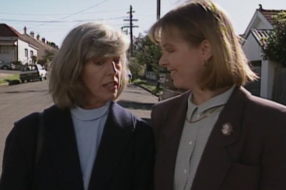 Cecily Polson and the late Penny Cook (nurse Martha O’Dare and Dr Elly Fielding) on location in E Street.