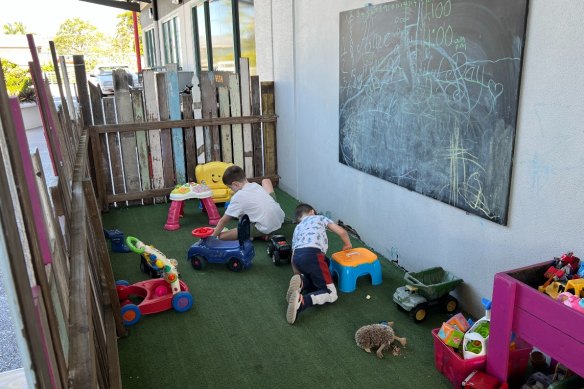 A fenced-off play area is a big plus for parents like this one at Birds and Bees Cafe and Bar in Everton Hills.