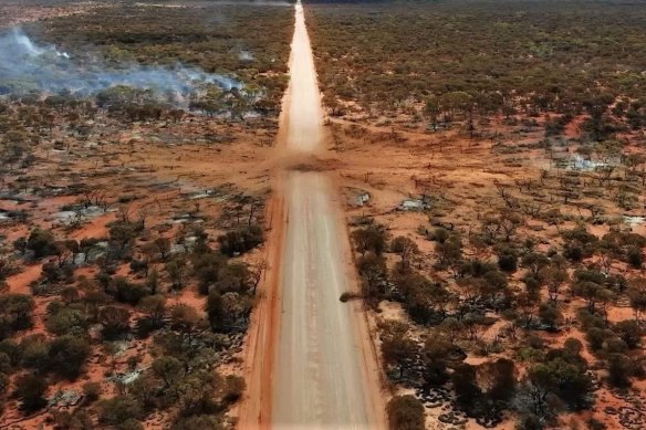 The aftermath of the truck explosion in the eastern Goldfields. 