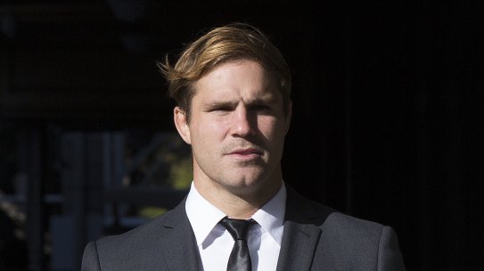 Jack de Belin arrives at court on Monday.