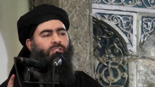 The expulsion of Islamic State fighters from their last footholds raises questions about the whereabouts of the group's leader, Abu Bakr al-Baghdadi, (pictured last year). 