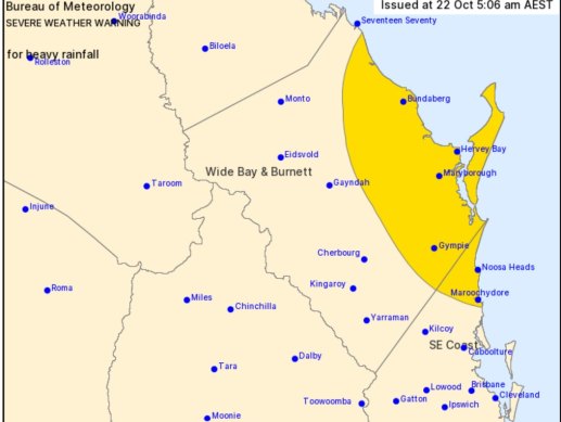 The low-pressure system in the Wide Bay area is expected to drift south, bringing heavy rain to Brisbane on Sunday.