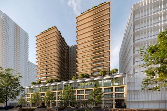 A render of Hines’ plans for Bank Street, South Melbourne.