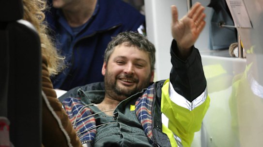 Brant Webb waving to onlookers after he was rescued in 2006.