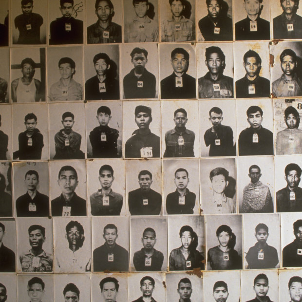 At Tuol Sleng Genocide Museum, photos document some of the Khmer Rouge victims held there.