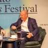 Frydenberg (right), pictured with moderator Cameron Stewart, also spoke at the official Sorrento Writers Festival.
