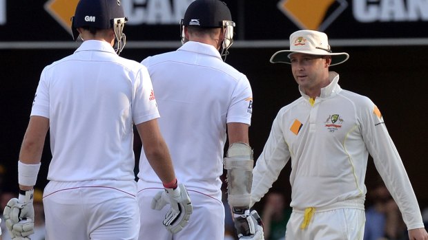 Broken arm: The moment Michael Clarke uttered his now infamous sledge to Jimmy Anderson.