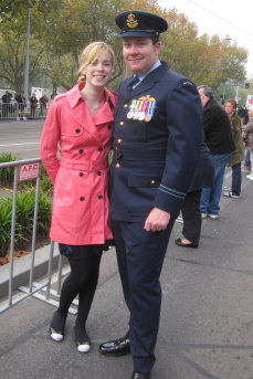 Josh Chalmers with wife Annabelle Wilson in Melbourne on Anzac Day, 2011.