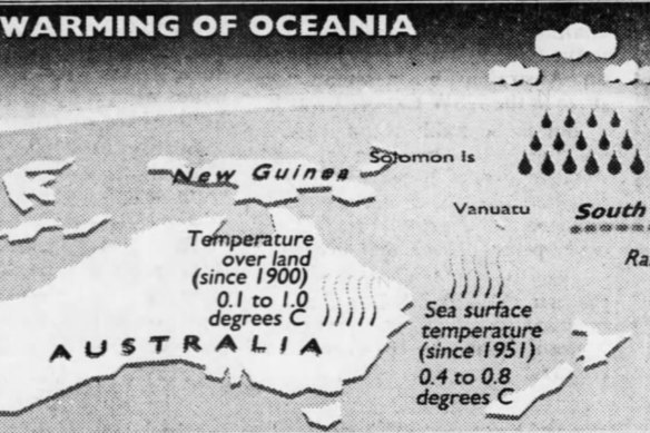 Warming of Oceania graphic, published in the Herald, 11 October 1994