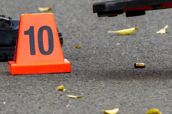 A bullet casing on the ground at the Thomastown shooting scene in May 2024.