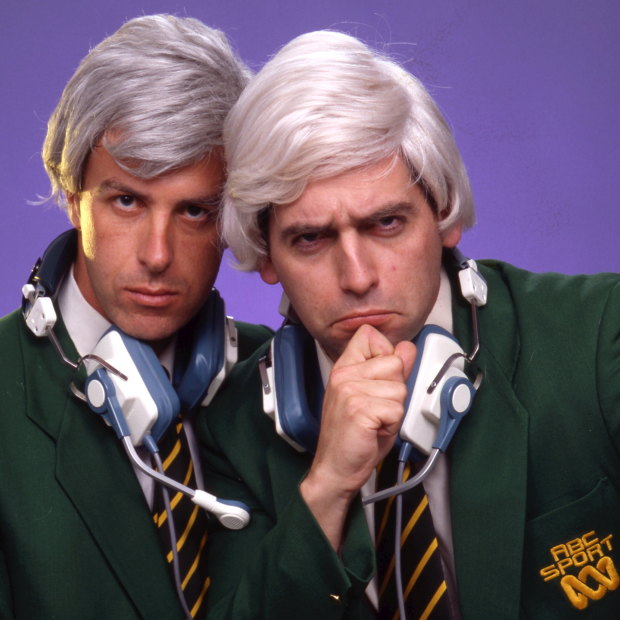 Santo Cilauro and Rob Sitch as sports presenters Graham and The Colonel on The Late Show. 