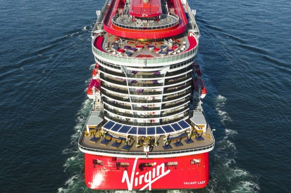 Valiant in open waters. Drone footage Supplied PR image for Traveller. Check for re-use.Â 
xxValiant Virgin VoyagesÂ ValiantÂ LadyÂ maiden cruise ; text by Keith Austin
cr: Virgin Voyages (handoutÂ image supplied for use in Traveller, noÂ syndication)Â 