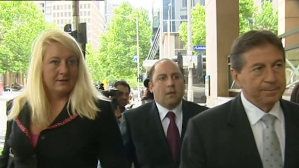 Nicola Gobbo (left) with Tony Mokbel (centre) and Con Heliotis (right) pictured outside court in 2004.