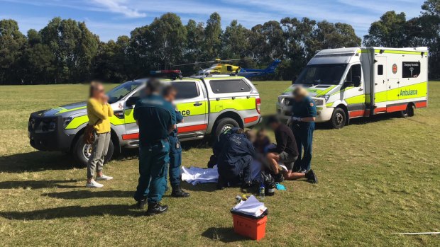 The RACQ LifeFlight Rescue helicopter landed on the school oval and collected the boy.