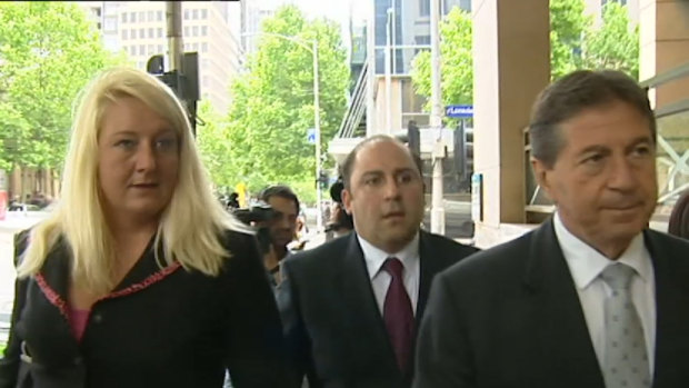 Nicola Gobbo (left) with Tony Mokbel (centre) and Con Heliotis (right) pictured outside court in 2004.
