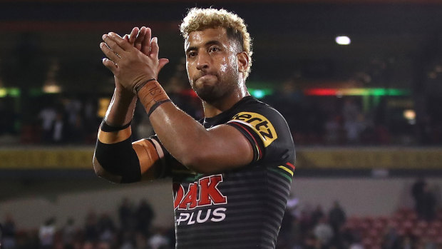 Billy Kikau thanks the fans after Friday night's win.