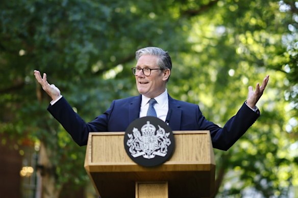 UK Prime Minister Keir Starmer speaking at a business reception in London on Monday.