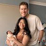 9News Perth presenter Tracy Vo and her partner Liam, with their daughter Mila. Tracy and Liam have a shrine to remember their son James, who they lost during pregnancy. 