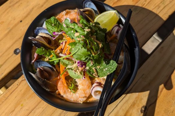 The luxe seafood laksa at The Henson Hotel. 