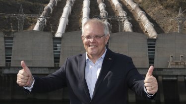 Prime Minister Scott Morrison at the Snowy Hydro power station in Tumut.