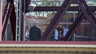 Police examine the scene at Dreamworld where four people died after the rapids ride malfunction.