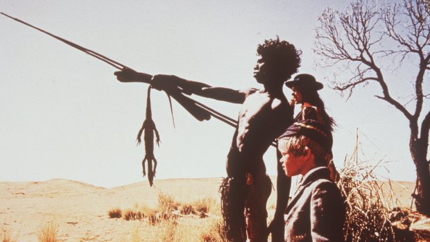 Breakthrough film: David Gulpilil with Jenny Agutter and Lucien John in Walkabout.