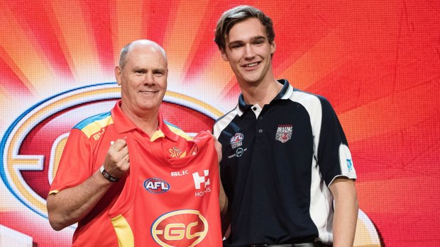 Jack Scrimshaw is welcomed to the Suns by then coach Rodney Eade at the 2016 draft.