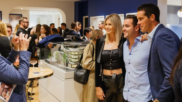 Bachelor in Paradise alumni Megan Marx, Davey Lloyd and Jake Ellis at the launch of The Aristocrat of Rose Bay on Wednesday.