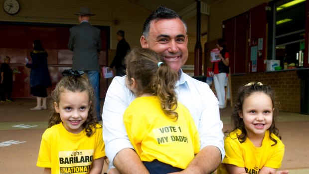 Nationals leader MP, John Barilaro with nieces Gioia 6 and Milana Pavan,4 and holding daughter Sofia Barilaro 3.