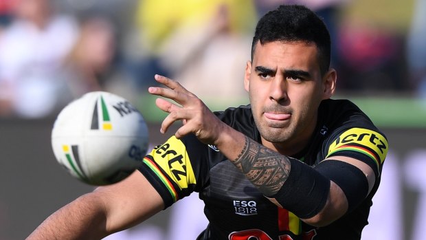 Stood down: Panthers playmaker Tyrone May handed himself into police.