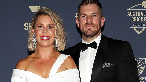 Aaron Finch with wife Amy at the Australian Cricket Awards