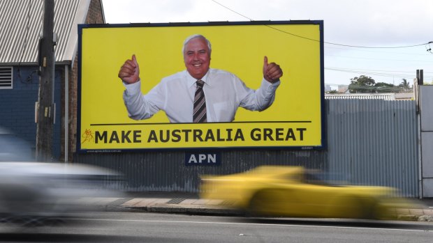 Make Australia Great! Clive Palmer on a billboard in Sydney.