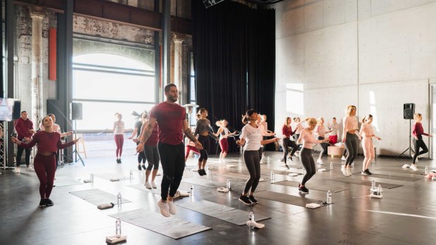 The exercise class at the launch of the new collection from Ryderwear on Thursday.